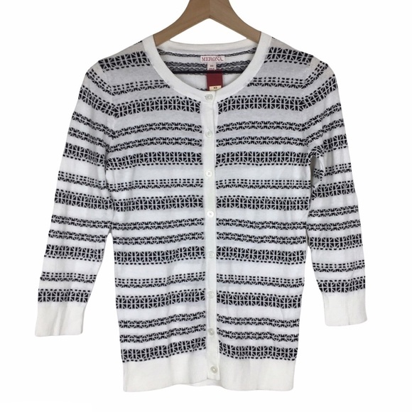 MERONA Cardigan Sweater Fair Isle Snowflake 3/4 Sleeves Crop Button Y2K Style XS - Picture 1 of 9